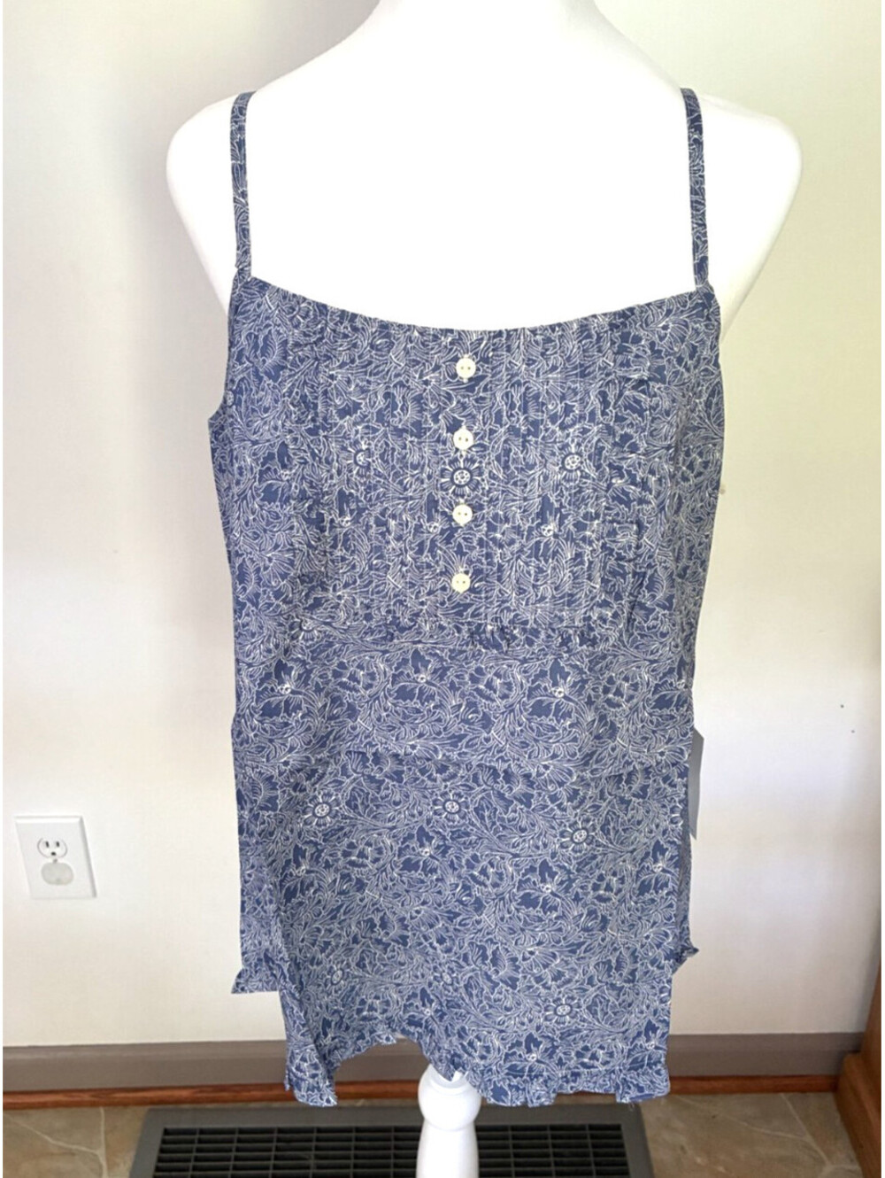NWT Haven Well Within Organic Cotton Lounge Tank Blue Floral Pintuck Cami Top M